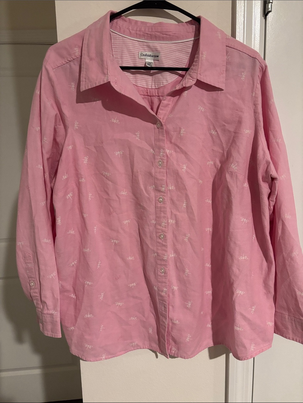 croft & barrow Pink Long-Sleeve Button-Down Shirt with Subtle Embroidery